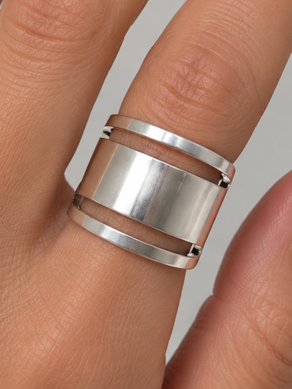 NEW - Chic & Modern Silver Polished Wide Cuff Ring Adjustable Size 5-8